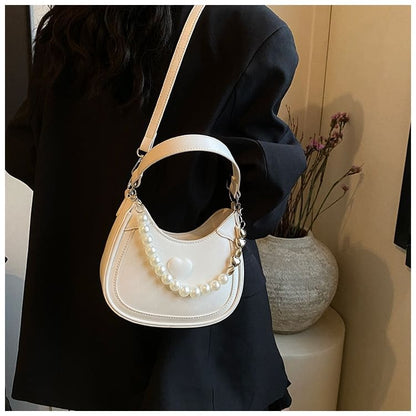 Heart Faux Pearl Chain Shoulder Bag