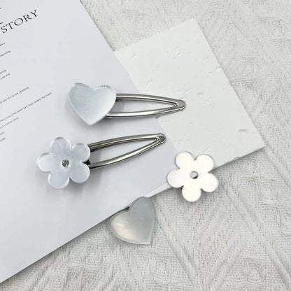 Heart / Floral Mirrored Alloy Hair Clip (Various Designs)