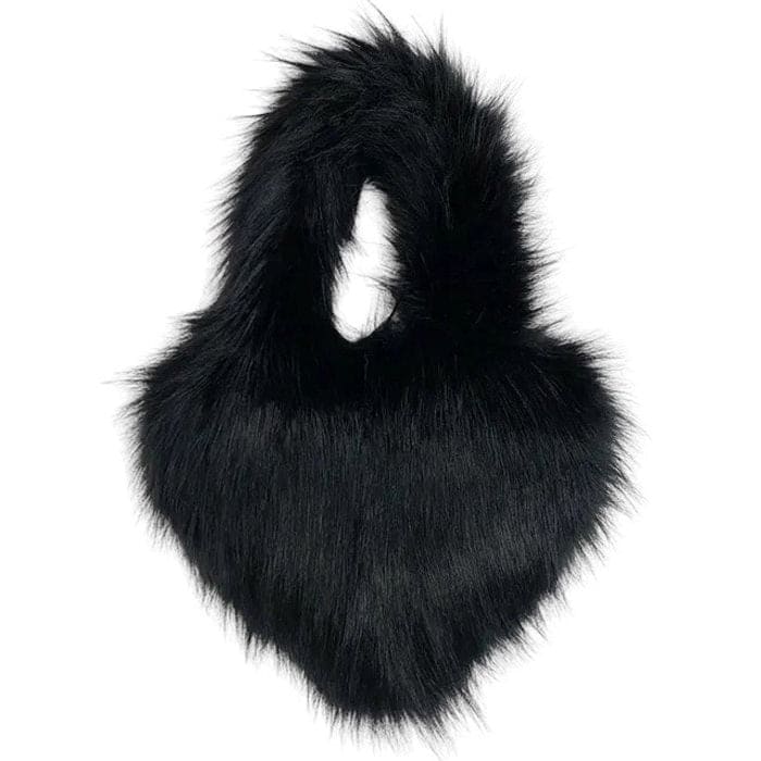 Heart Fuzzy Handbag - Standart / Black - Handbags