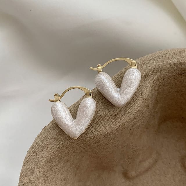 Heart Glaze Alloy Hoop Earring - 01 - 1 Pair - White