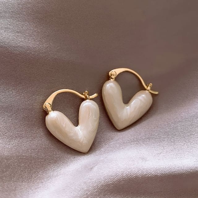 Heart Glaze Alloy Hoop Earring - 02 - 1 Pair - White