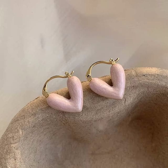 Heart Glaze Alloy Hoop Earring - 03 - 1 Pair - Pink