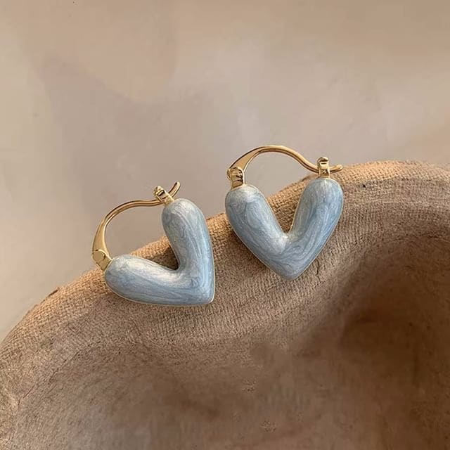 Heart Glaze Alloy Hoop Earring - 04 - 1 Pair - Blue