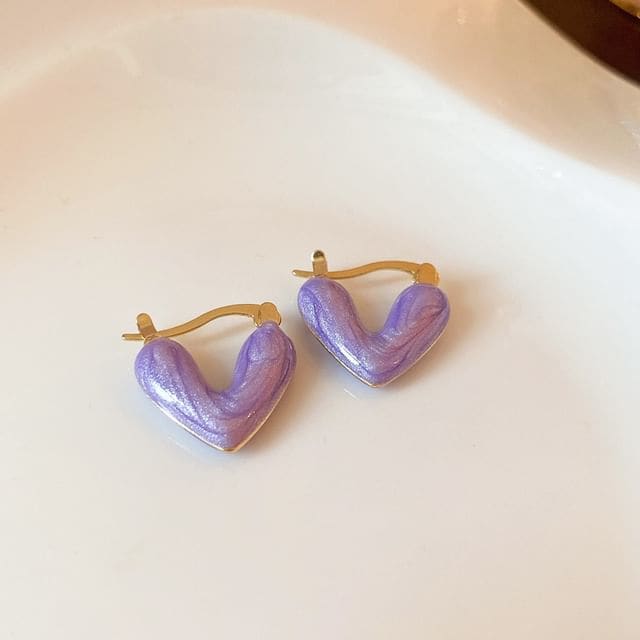 Heart Glaze Alloy Hoop Earring - 05 - 1 Pair - Purple