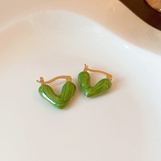 Heart Glaze Alloy Hoop Earring - 07 - 1 Pair - Green