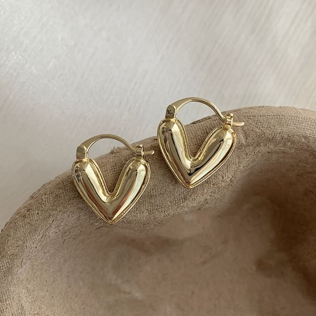 Heart Glaze Alloy Hoop Earring - 08 - 1 Pair - Gold