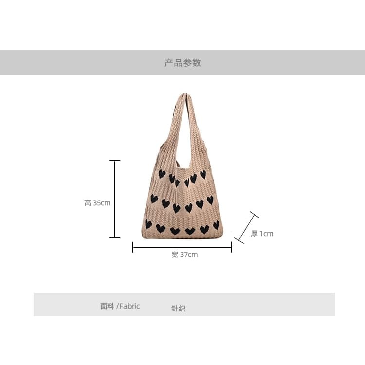 Heart Jacquard Knit Tote Bag