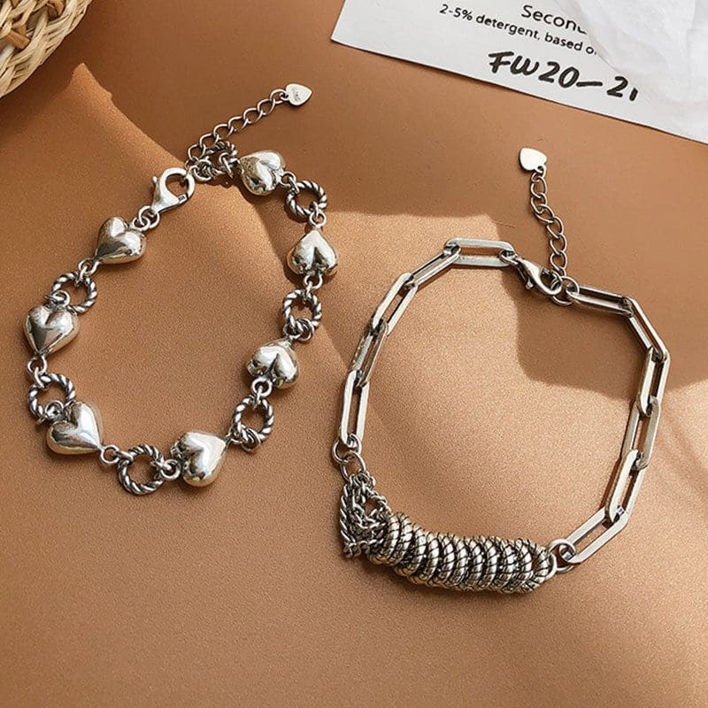 Heart Layered Alloy Bracelet - SL0300 - Silver / One Size