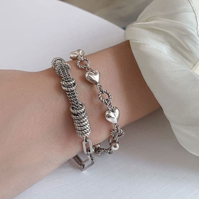 Heart Layered Alloy Bracelet - SL0300 - Silver / One Size