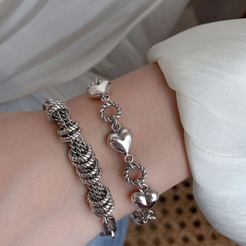 Heart Layered Alloy Bracelet - SL0300 - Silver / One Size