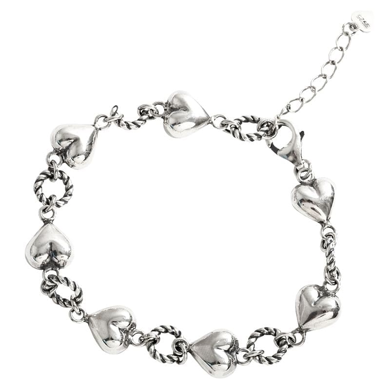 Heart Layered Alloy Bracelet - SL0300 - Silver / One Size