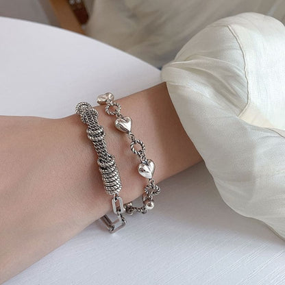 Heart Layered Alloy Bracelet - SL0300 - Silver / One Size