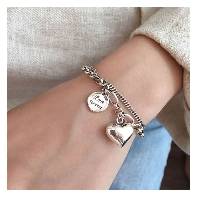 Heart Lettering Pendant Layered Alloy Bracelet