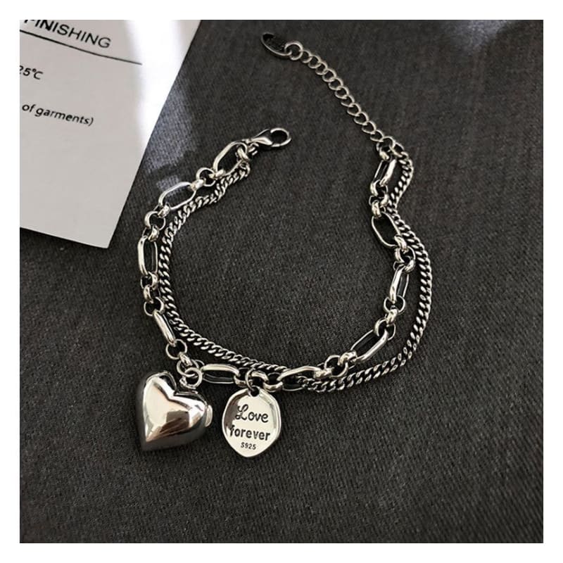 Heart Lettering Pendant Layered Alloy Bracelet