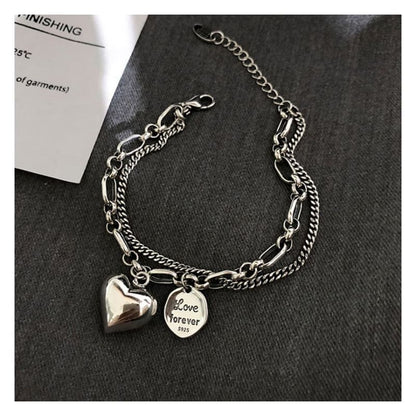 Heart Lettering Pendant Layered Alloy Bracelet