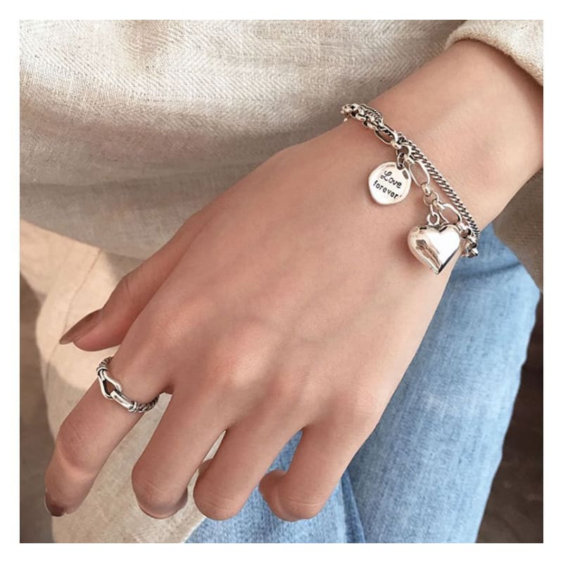 Heart Lettering Pendant Layered Alloy Bracelet