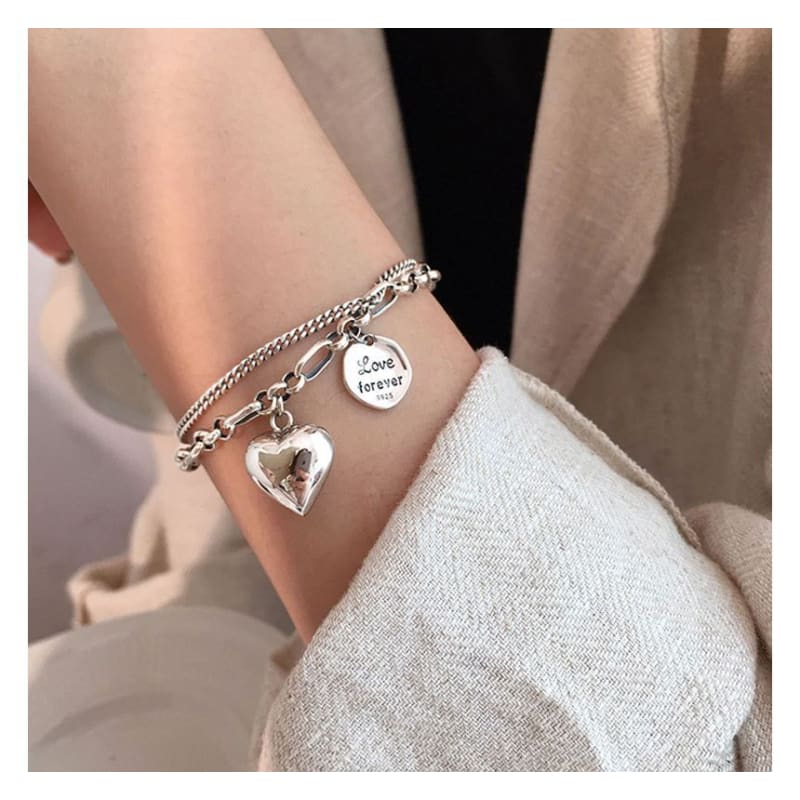 Heart Lettering Pendant Layered Alloy Bracelet