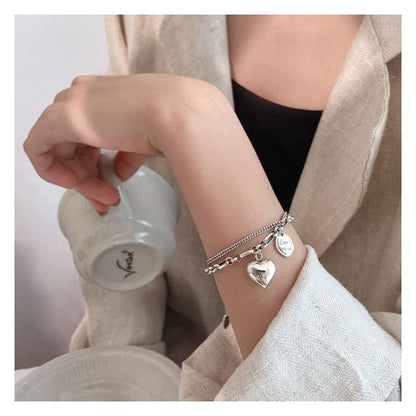 Heart Lettering Pendant Layered Alloy Bracelet