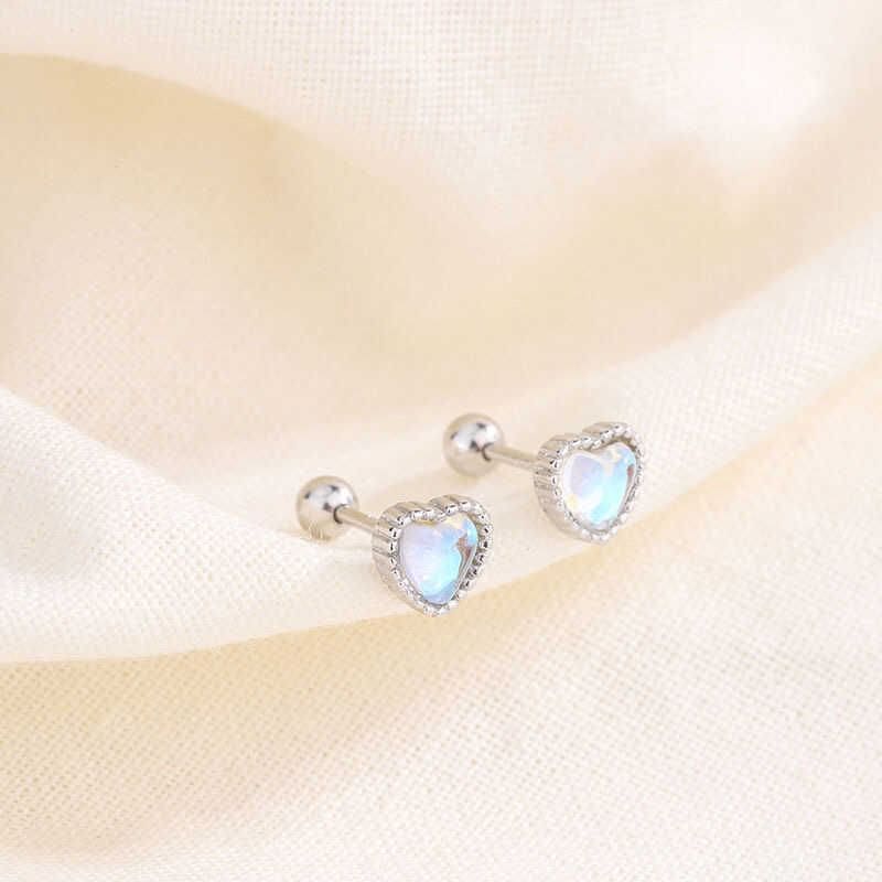 Heart Moonstone Alloy Stud Earring