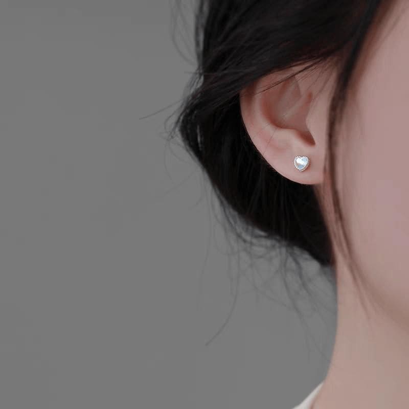 Heart Moonstone Alloy Stud Earring