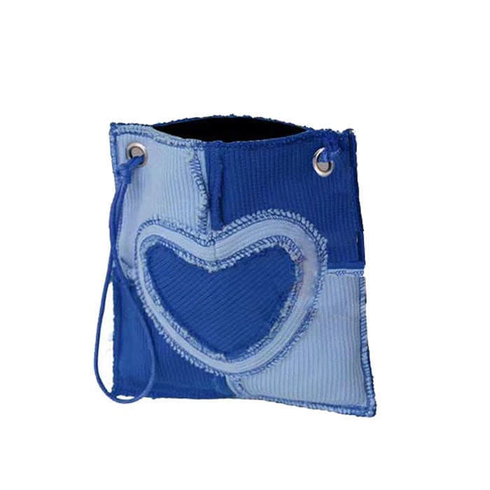 Heart Patchwork Mini Purse Bag - Blue - Handbags