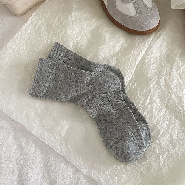 Heart Patterned Pointelle Socks - Light Gray / One Size