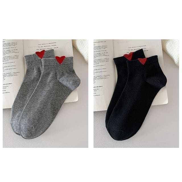 Heart Patterned Short Socks Set - Set Of 2 Pairs - Socks