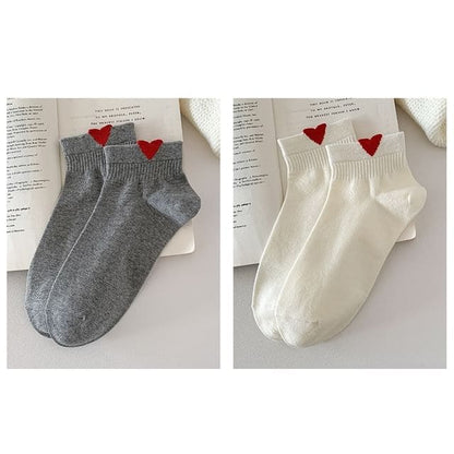 Heart Patterned Short Socks Set - Set Of 2 Pairs - Socks