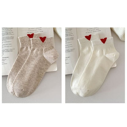 Heart Patterned Short Socks Set - Set Of 2 Pairs - Socks