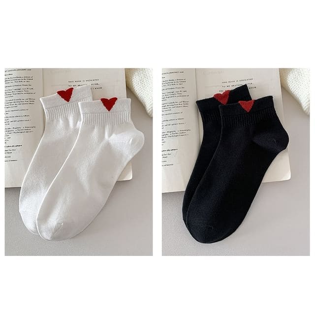 Heart Patterned Short Socks Set - Set Of 2 Pairs - Socks