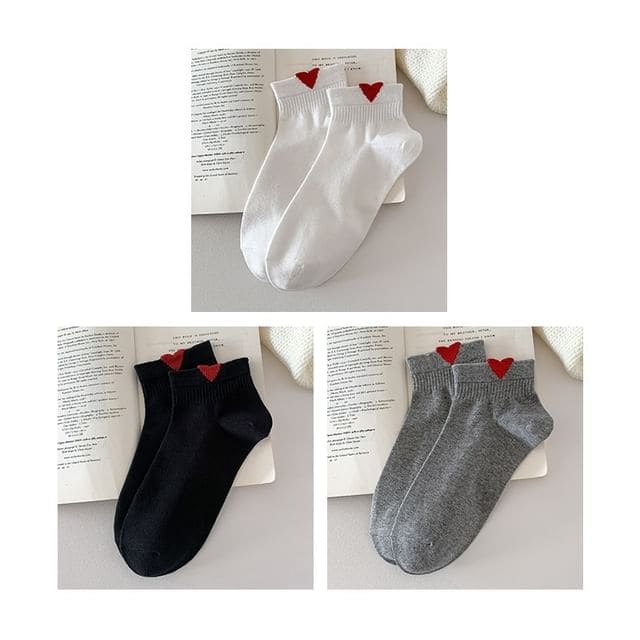 Heart Patterned Short Socks Set - Set Of 3 Pairs - Socks