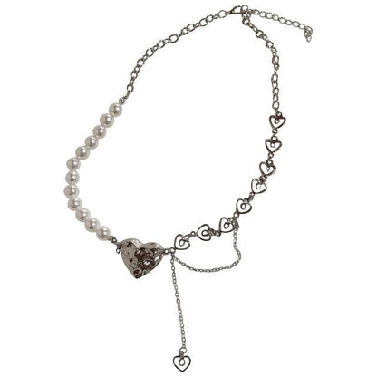 Heart Pearl Chain Necklace - Necklace