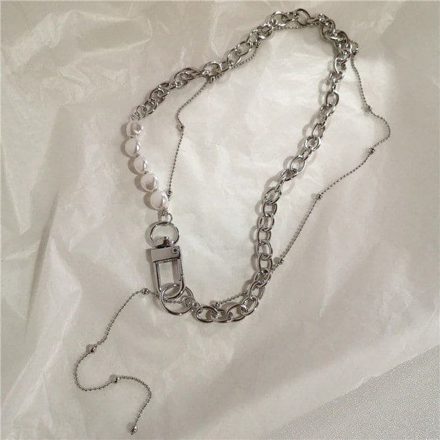 Heart Pearl Chain Necklace - Necklace