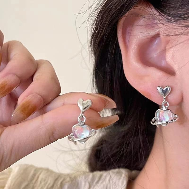 Heart Planet Alloy Drop Earring