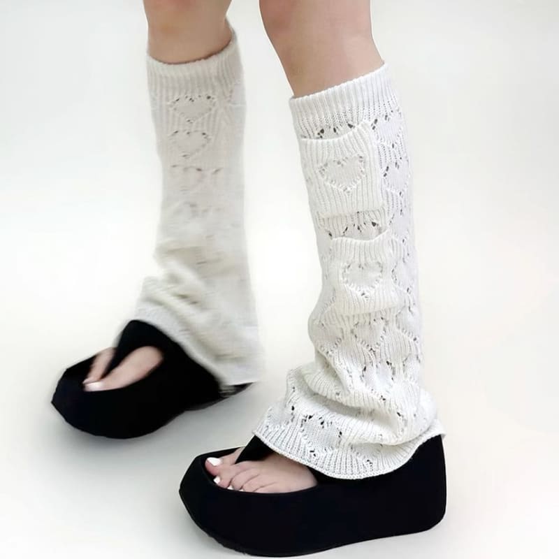 Heart Pointelle Knit Leg Warmers