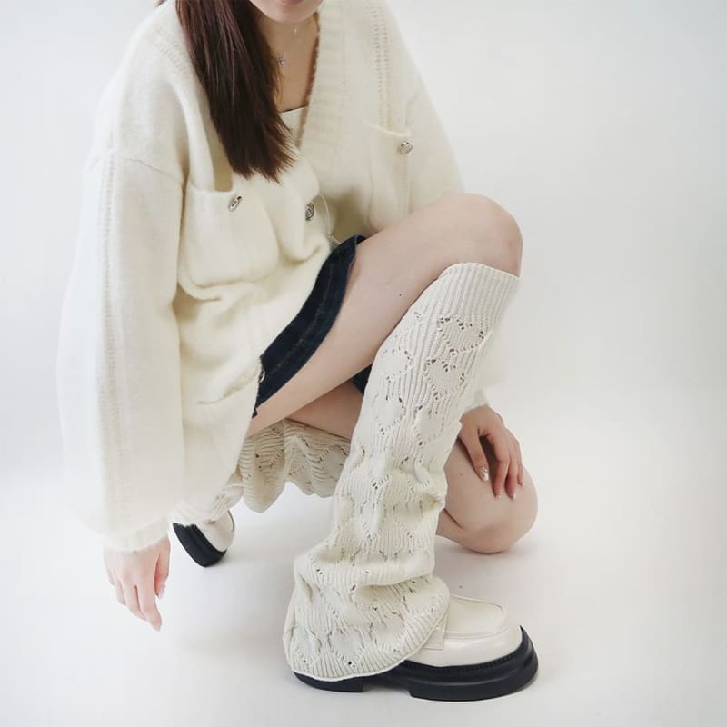 Heart Pointelle Knit Leg Warmers