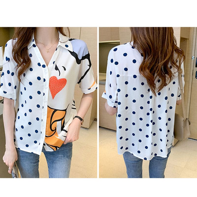 Heart Polka Dots Print Blouse Workwear