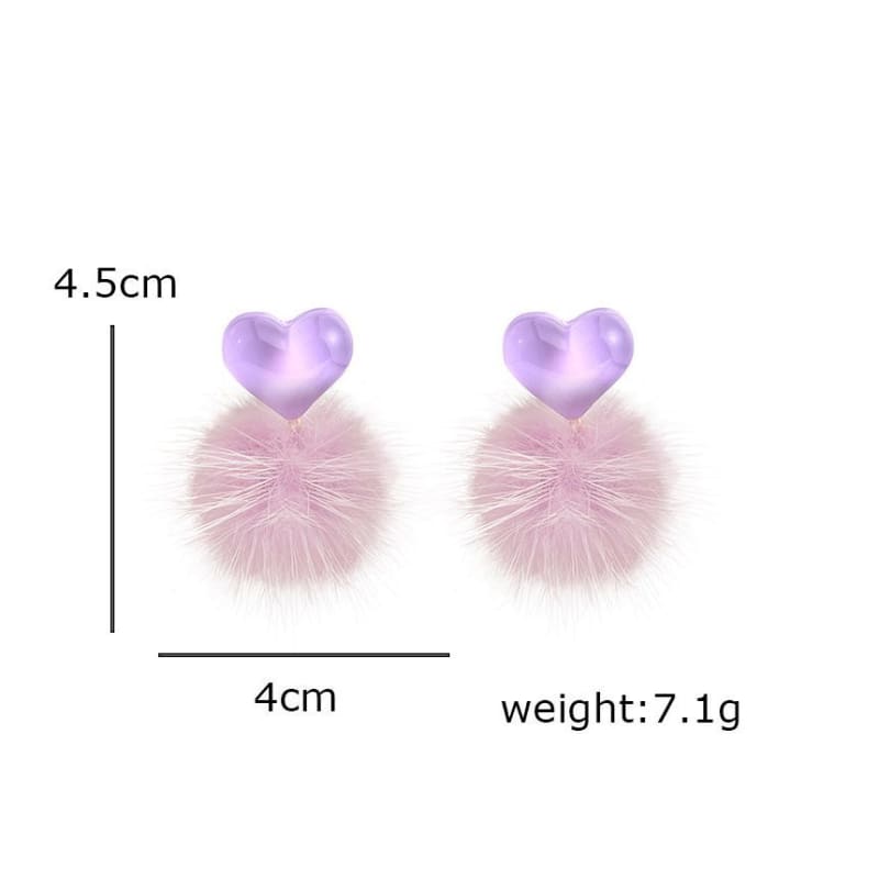 Heart Pom Pom Drop earring