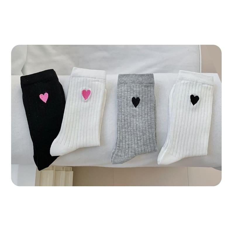 Heart Print Ribbed Socks / Set