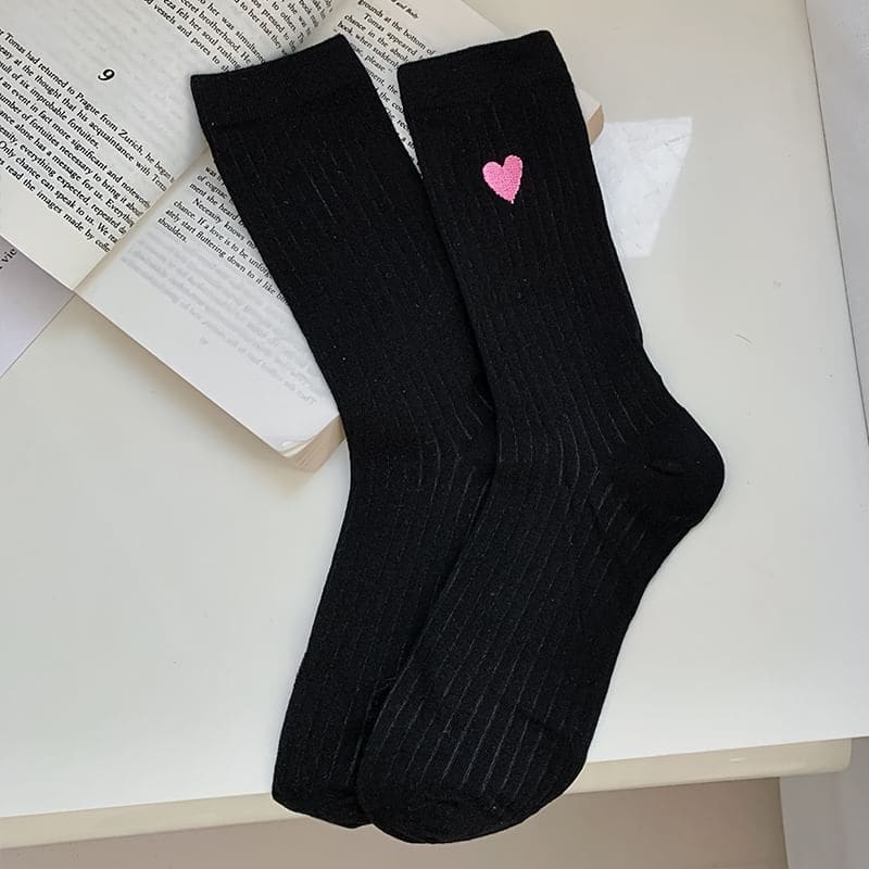 Heart Print Ribbed Socks / Set