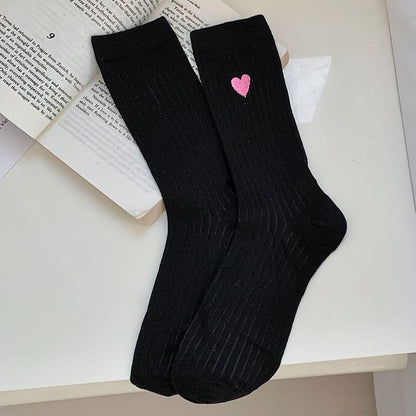 Heart Print Ribbed Socks / Set