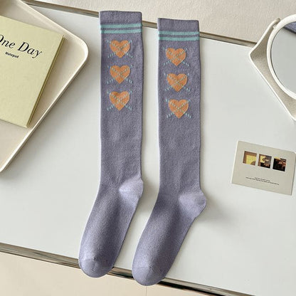 Heart Print Tall Socks - 1 Pair - Light Grayish Purple