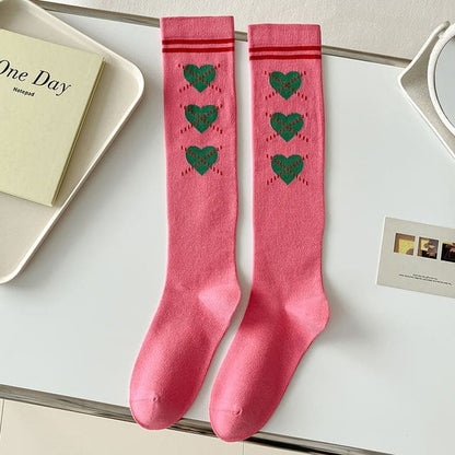 Heart Print Tall Socks - 1 Pair - Rose Pink / One Size