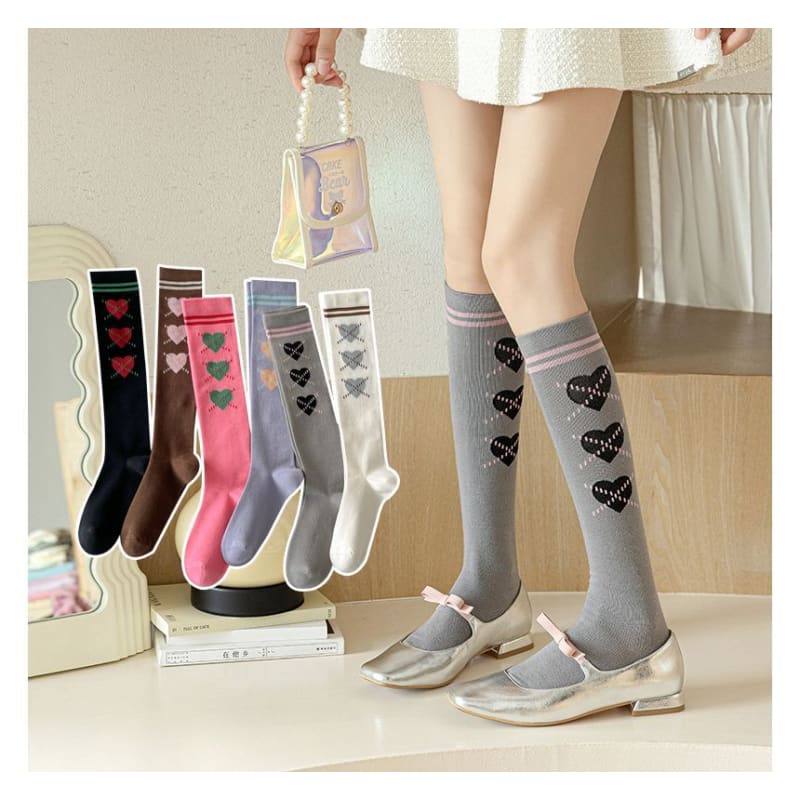 Heart Print Tall Socks