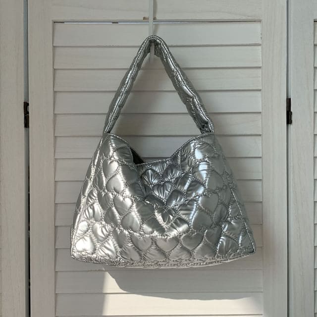 Heart Quilted Tote Bag - Silver / One SIze