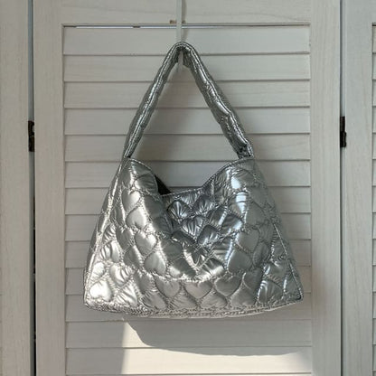 Heart Quilted Tote Bag - Silver / One SIze