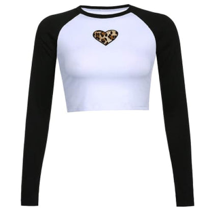 Heart Raglan Long-sleeves Tee - Tops