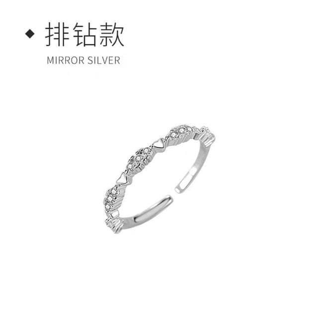 Heart / Rhinestone Alloy Ring - Rhinestone Ring - Silver