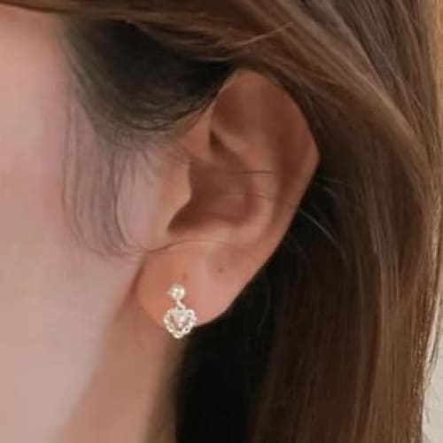 Heart Rhinestone Faux Pearl Alloy Drop Earring