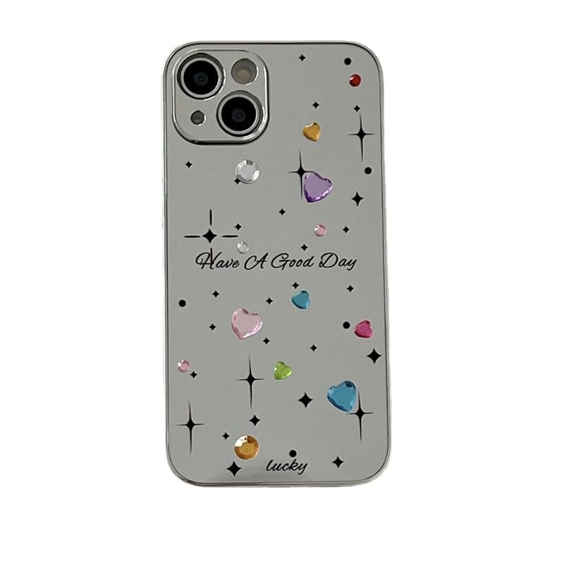 Heart Rhinestone Mirrored Phone Case - iPhone 15 Pro Max